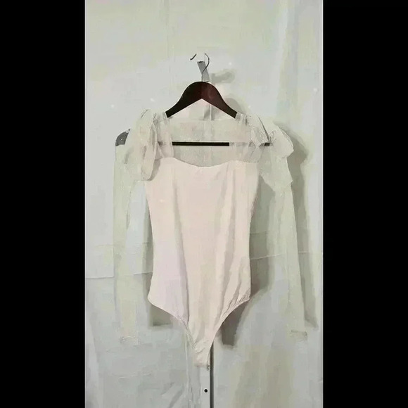 Authentic Original Vintage Style Tops - Elegant Pink Sheer Sleeve Body Suit